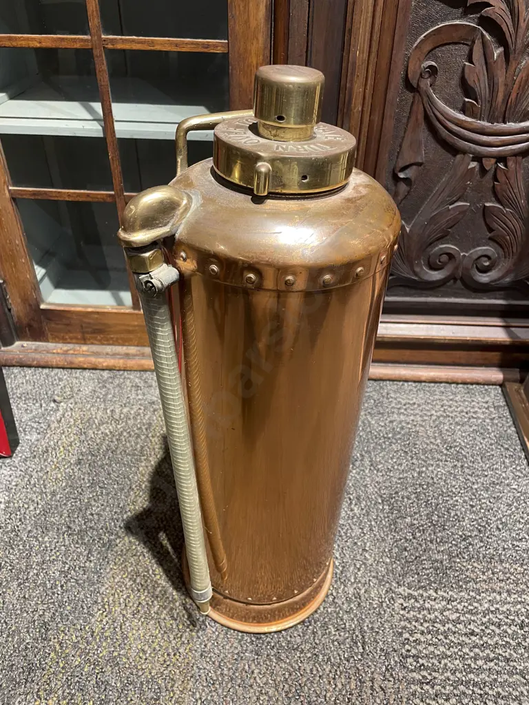 Vintage Copper & Brass Fire Extinguisher Image 1++