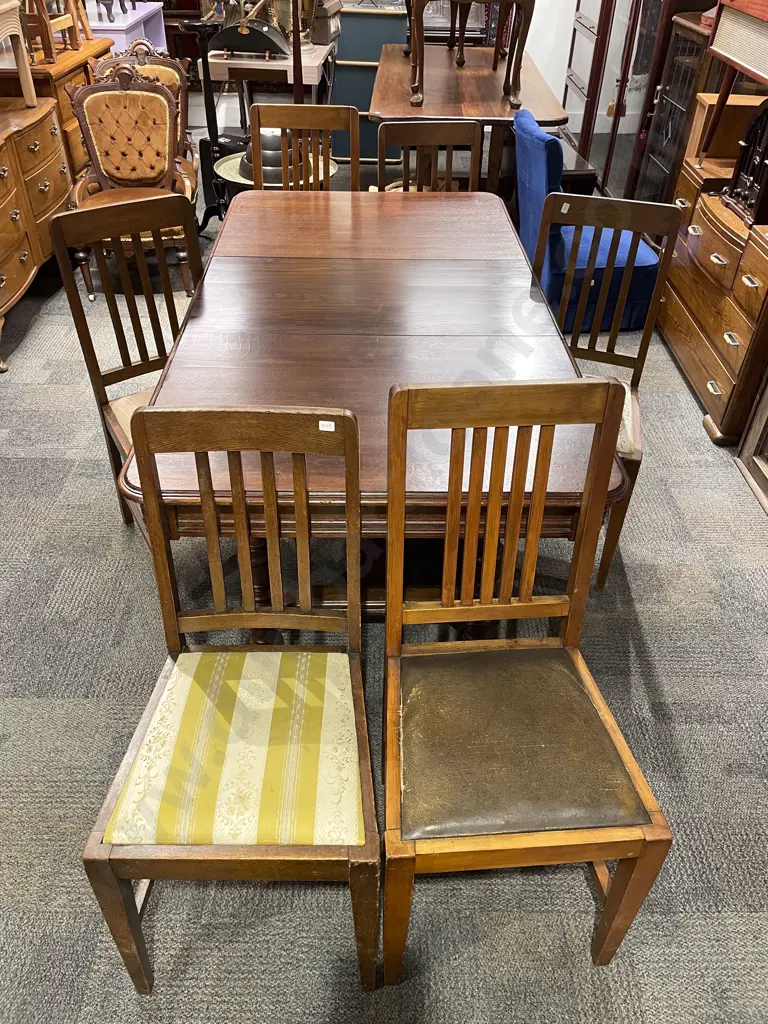 Oak Extn Dining Table with Six Stick Back Dining Chairs Image 1++
