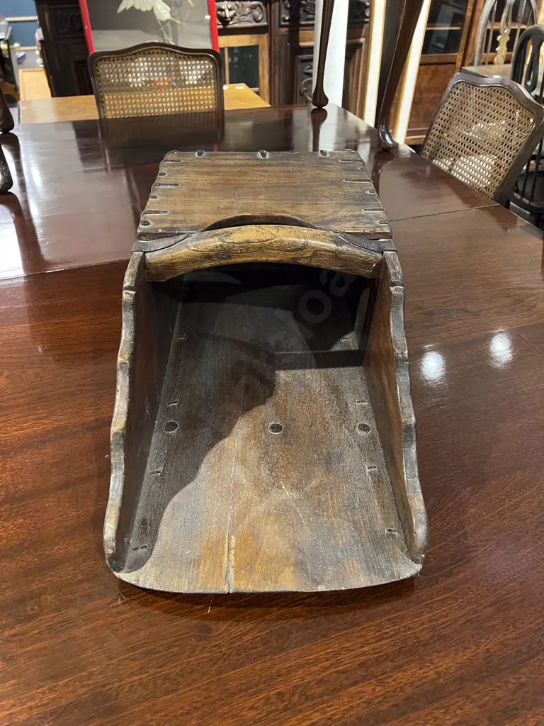 Antique Elm Farmhouse Grain Scoop with Rotating Handle to Base Image 1++