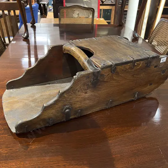 Antique Elm Farmhouse Grain Scoop with Rotating Handle to Base