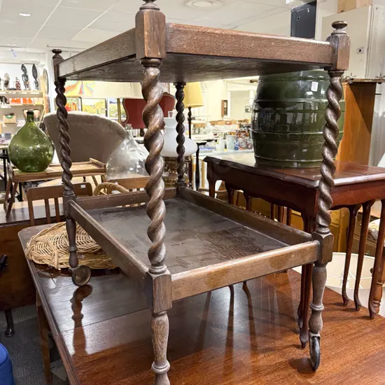 Oak Two Tier Tea Trolley with Barley Twist Supports
