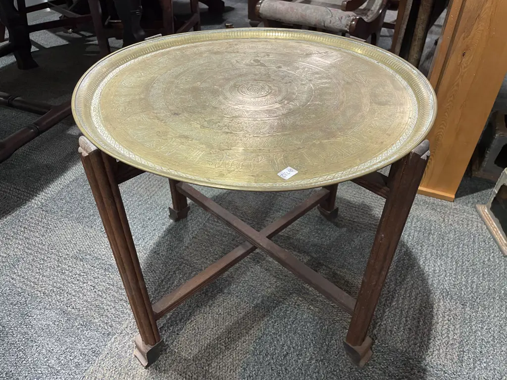 Brass Top Occasional Table with Folding Base Image 1++