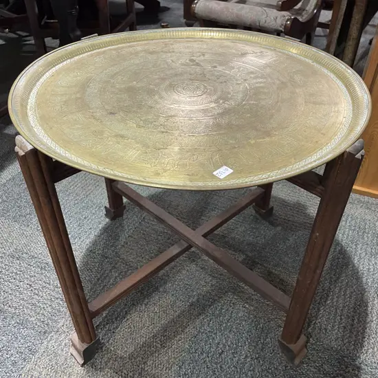 Brass Top Occasional Table with Folding Base