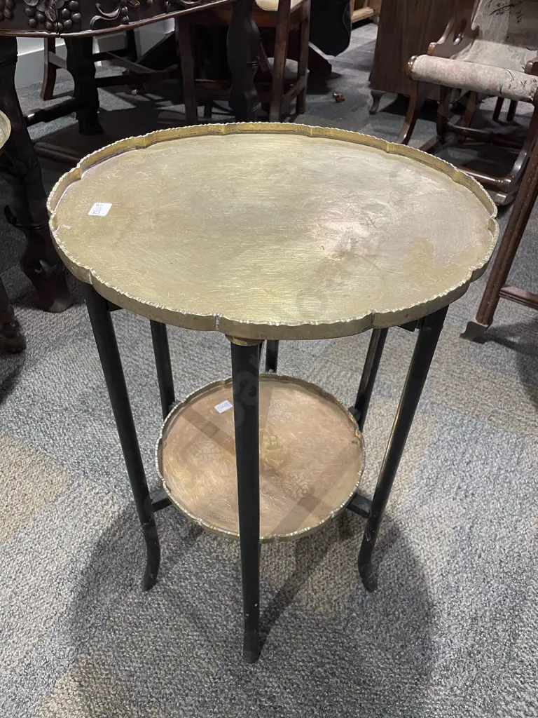Two Tier Brass Top Occasional Table with Folding Base Image 1++