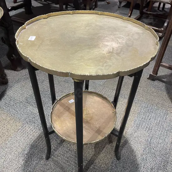 Two Tier Brass Top Occasional Table with Folding Base