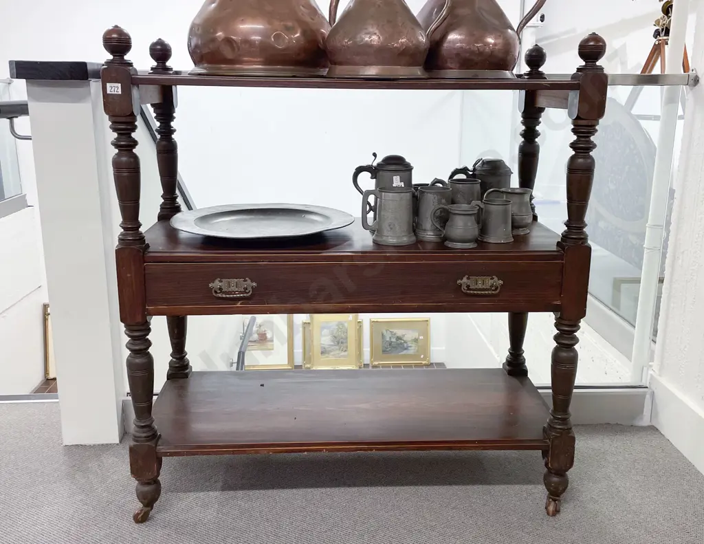 Late Vict Stained Beech Three Tier Buffet Image 1++