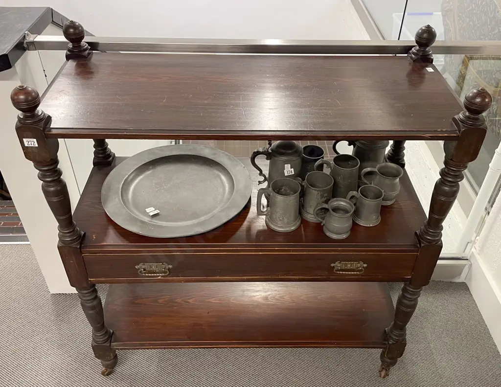 Late Vict Stained Beech Three Tier Buffet Image 1++