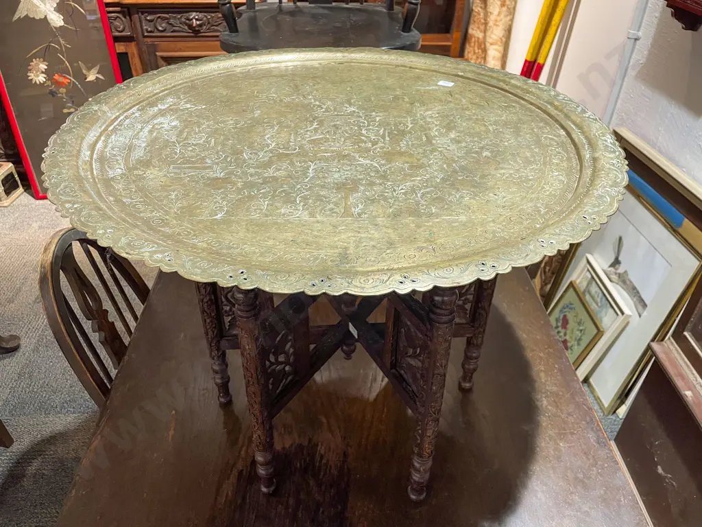 Brass Topped Occasional Table with Folding Base Image 1++