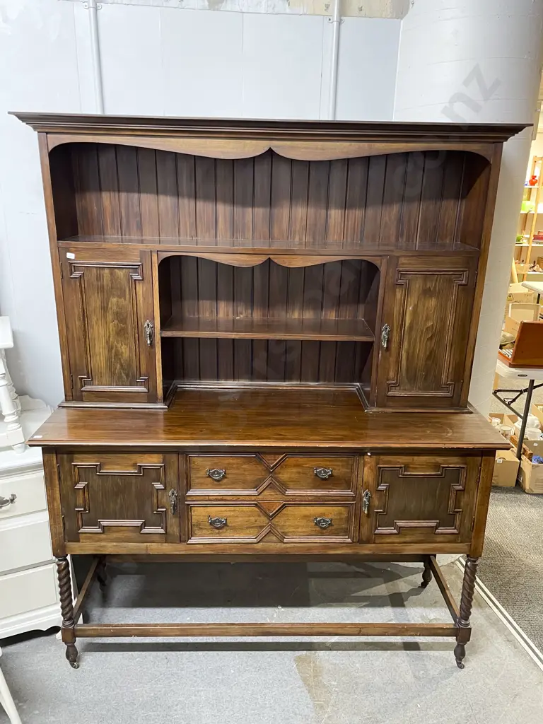 Mahogany Two Stage Sideboard with Shelf & Two Cupboard Top Image 1++