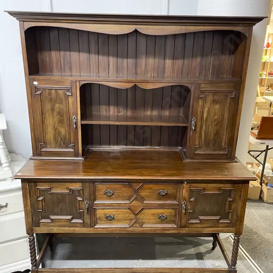 Mahogany Two Stage Sideboard with Shelf & Two Cupboard Top