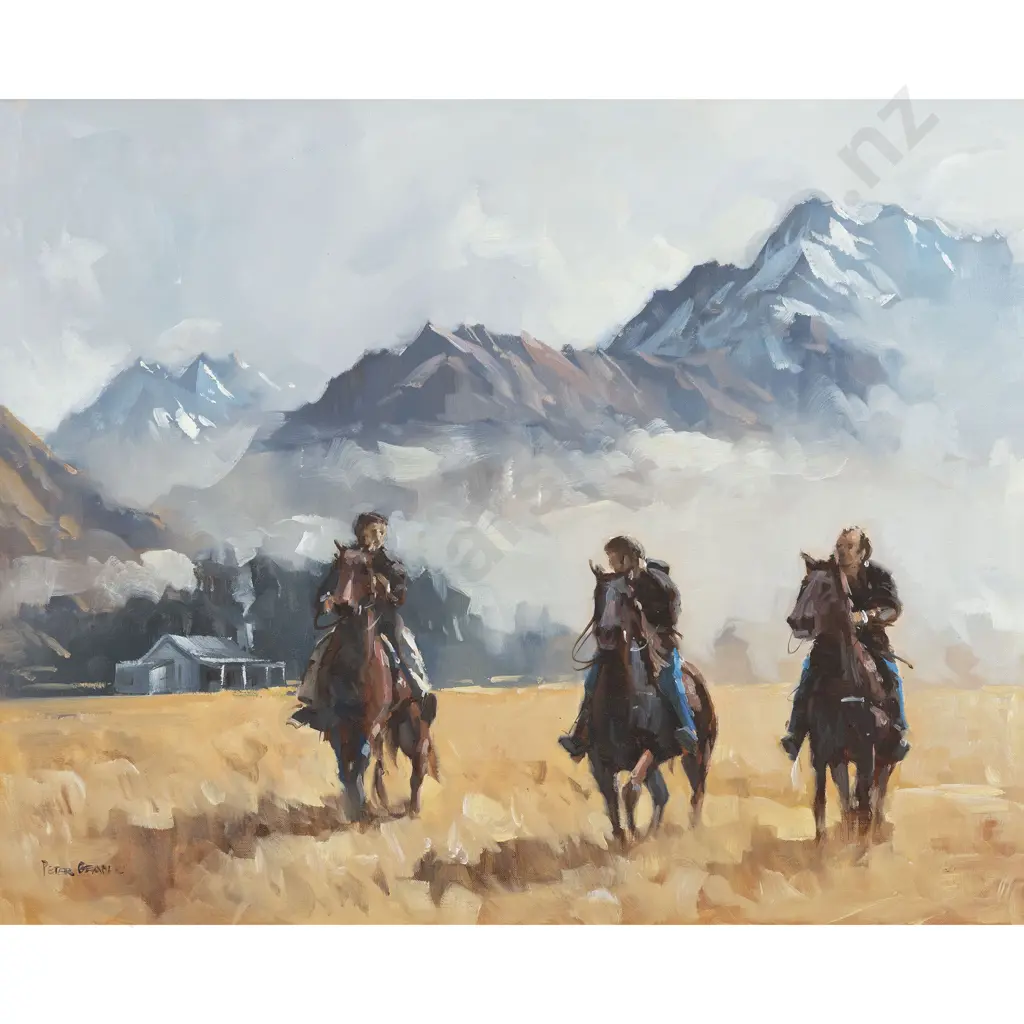 Peter Beadle - Musterers - Early Morning near Mt Nicholas Station Image 1++