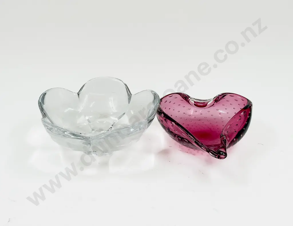 Murano Bubble Glass Leaf Dish and Orrefors Dish (foot chip) Image 1++
