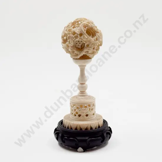 Carved Ivory Puzzle Ball on Stand