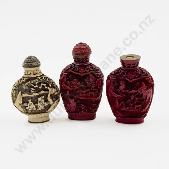 Three Carved Resin Snuff Bottles
