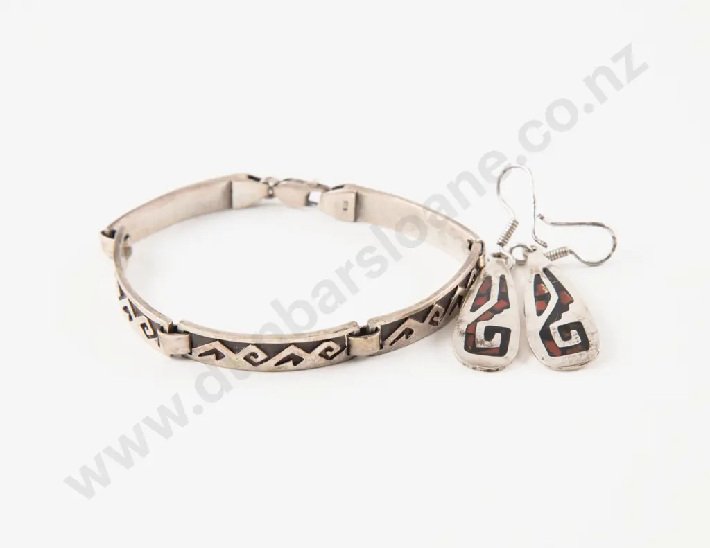 Mexican .925 Silver pendant Drop Earrings and S/S Bracelet Image 1++