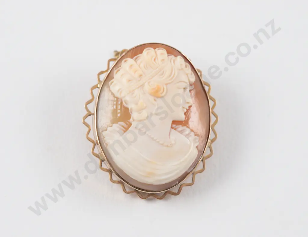 9ct Framed Classical Portrait Cameo Brooch Image 1++