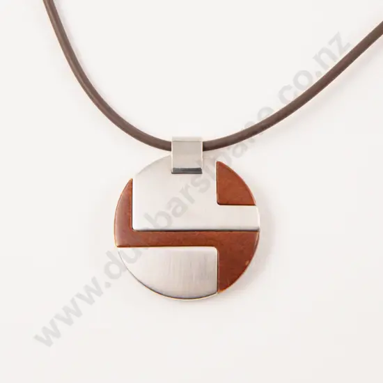 Lencia and Morgan Stainless Steel and Wood Inlay Modern Pendant
