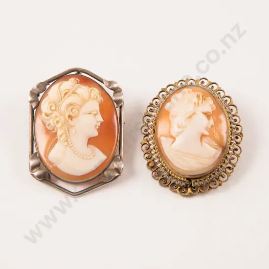 Two Classical Portrait Cameo Brooches