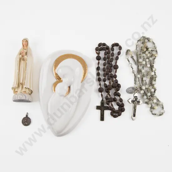 Two Rosary with statue and Wall Plaque etc