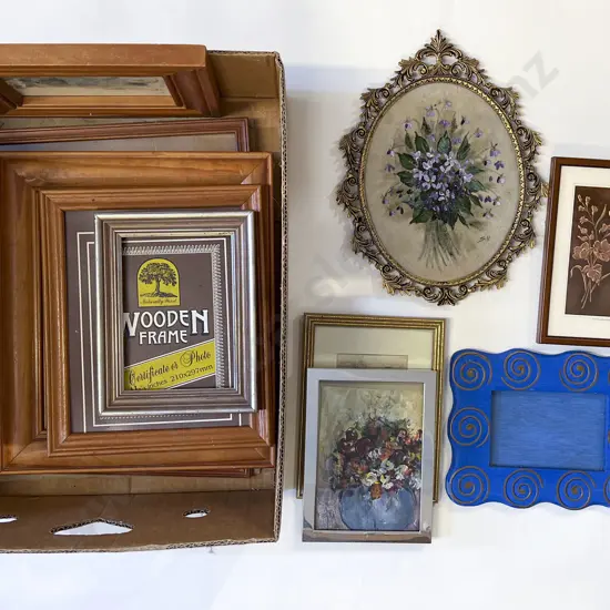 Box Qty of Assorted Framed Works and Empty Frames
