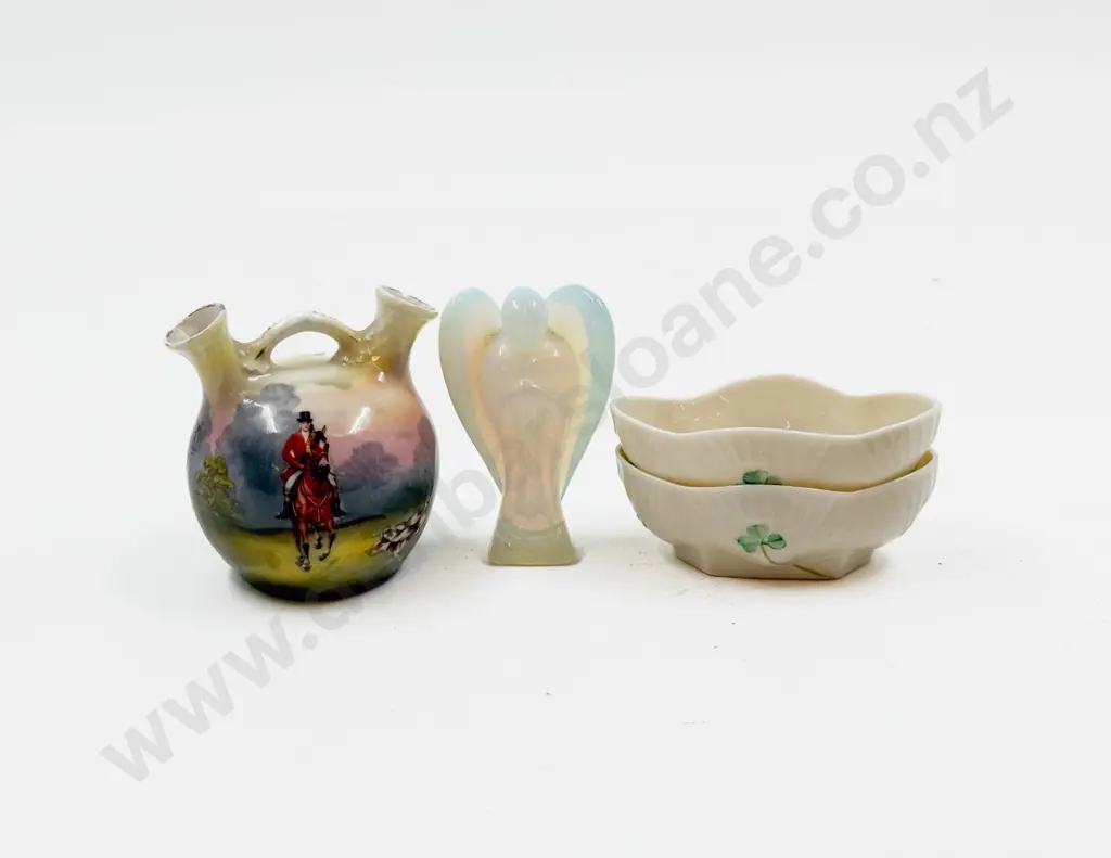 Opalite Angel together with Two Belleek Salts & Royal Bayreuth Posy Pot Image 1++