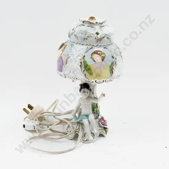 Dresden China Figural Table Lamp & Shade