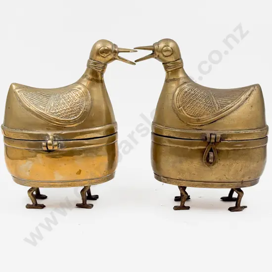 Pair of Decorative Brass Bird Form Storage Boxes