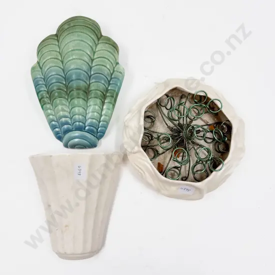 Crown Lynn Wall Pocket together with Shorter & Sons Wall Pocket & Crown Lynn Bowl (Faults)