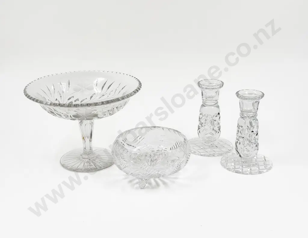 Crystal Comport together with Pair of Crystal Candlesticks & Small Bowl Image 1++