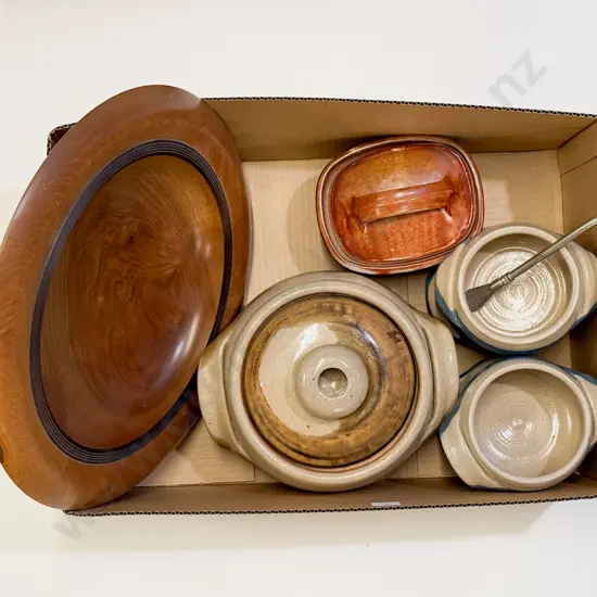 Quantity of Assorted Pottery together with Turned Wooden Bowl