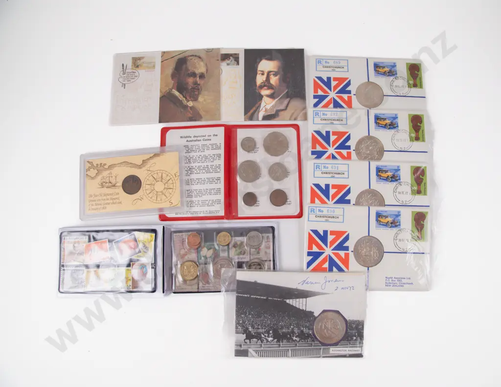 NZ Commemorative $1 on FDC Envelope x5 with AU FDC x2 Token and Two Coin Folders Image 1++