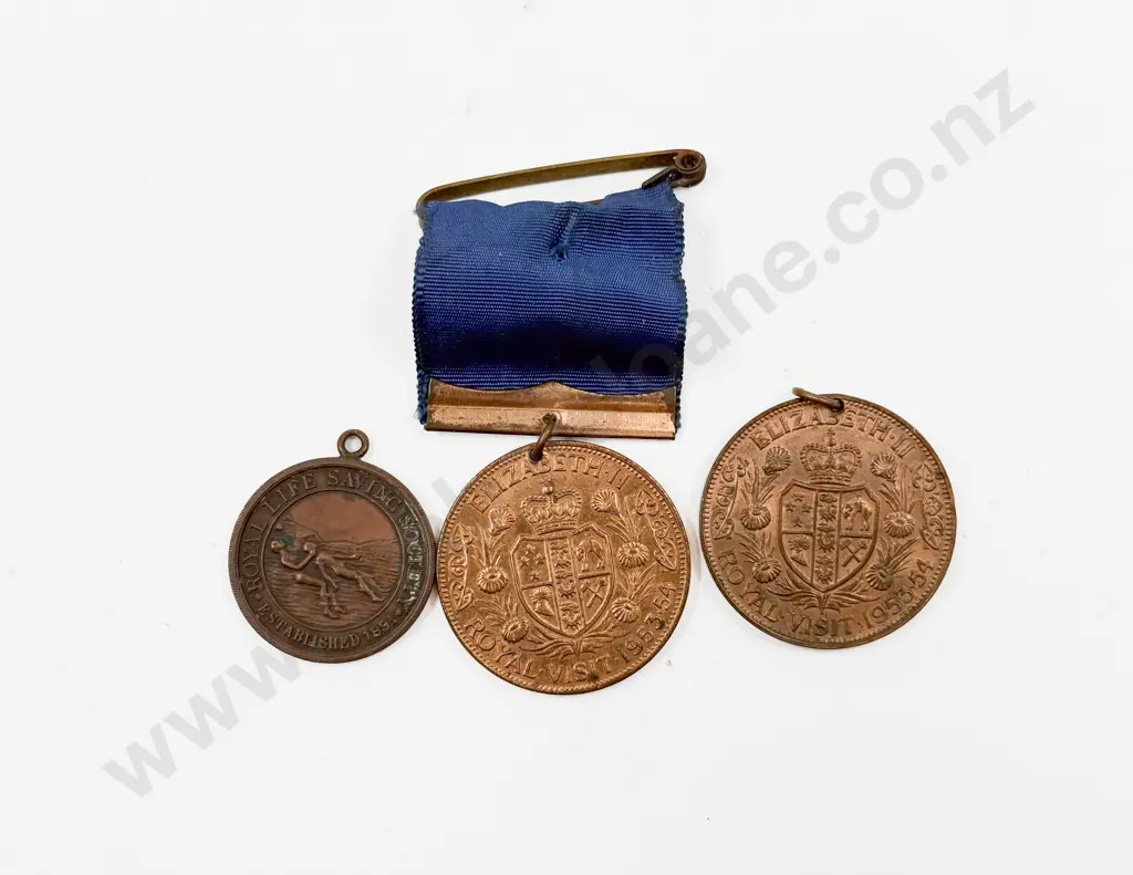 Two 1953-4 Royal Visit Medals (one with ribbon) and Royal Life Saving Medal Image 1++