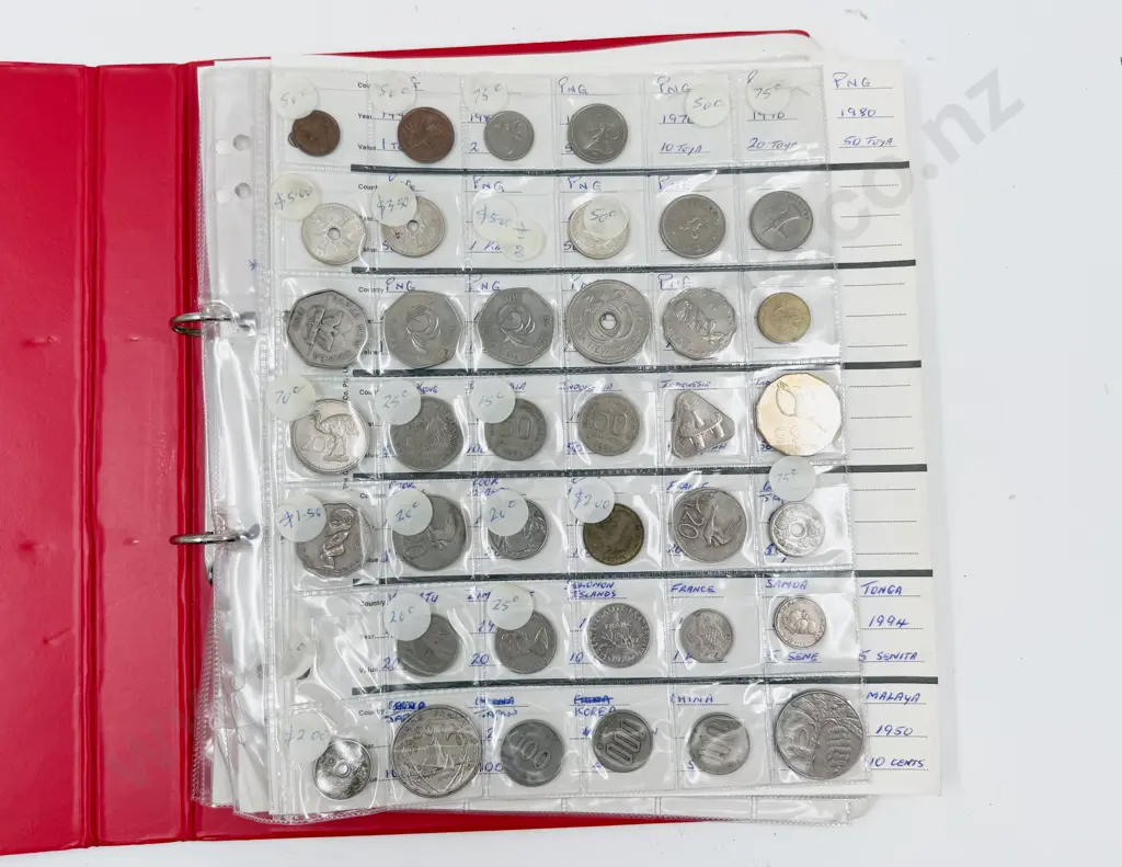 World Coin Album Seven Pages C1950 to 1990's Image 1++