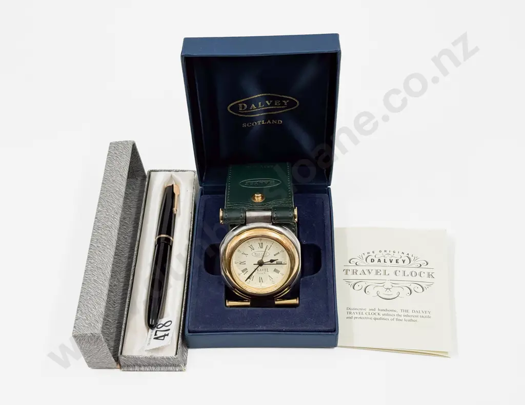 Boxed Parker Fountain Pen 14K Nib with Dalvey Travel Clock Image 1++