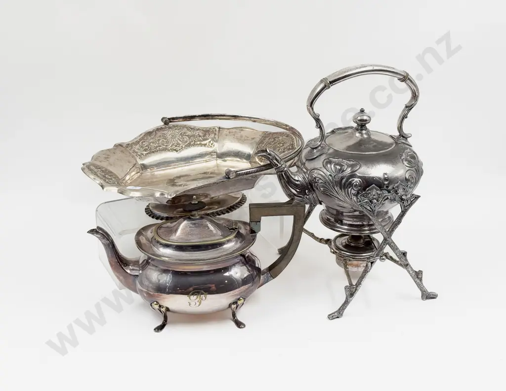 Plated Spirit Kettle together with Tray & Teapot Image 1++