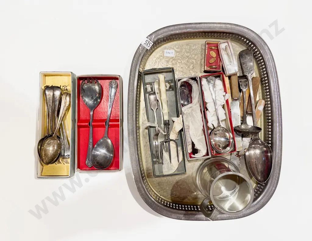 Quantity of Assorted Boxed & Other S/P Cutlery on Plated Gallery Tray Image 1++