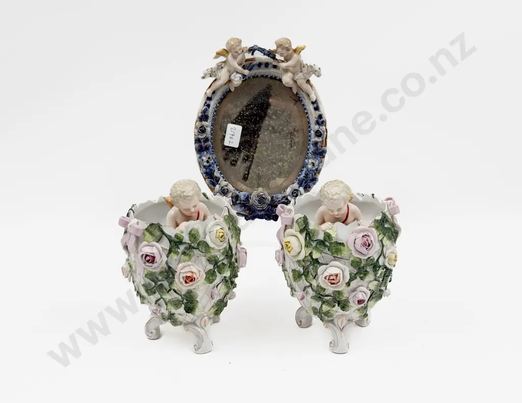 Pair of Figural Vases together with Small Decorative Mirror Image 1++