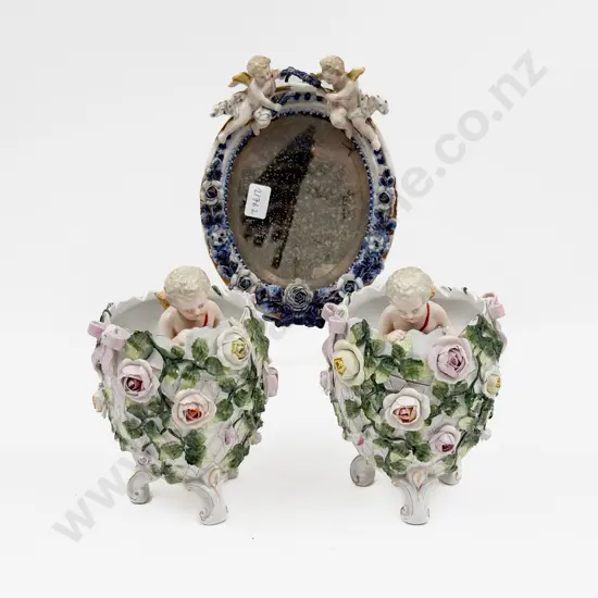 Pair of Figural Vases together with Small Decorative Mirror