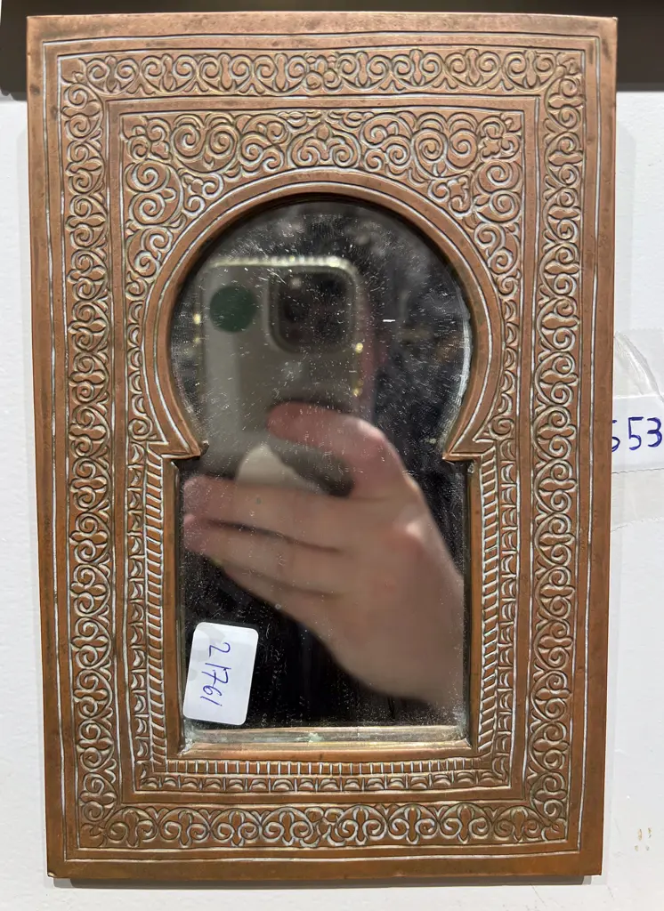 Small Decorative Copper & Brass Indian Mirror Image 1++