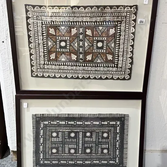 Two Framed Pacific Bark Cloth Artworks