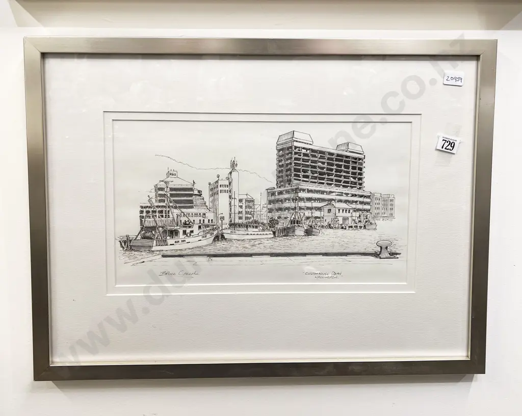 Bruce Gillan - "Customhouse Quay" - Ink on Paper Image 1++