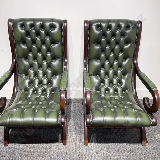 Pair of Reproduction Leather Button Back Fireside Chairs