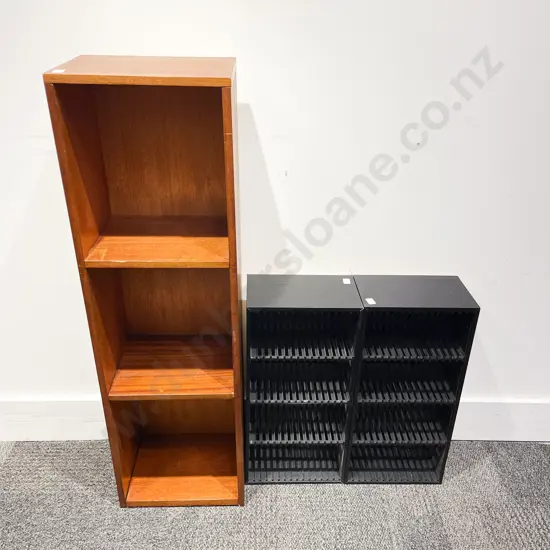 Pair of CD Racks together with Small Occasional Shelf