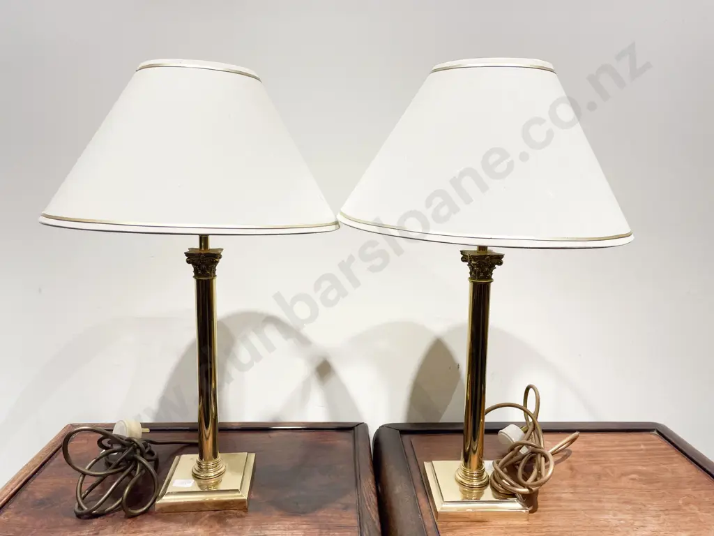 Pair of Brass Corinthian Column Form Table Lamps Image 1++