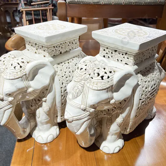 Pair of Elephant Form Plant Stands