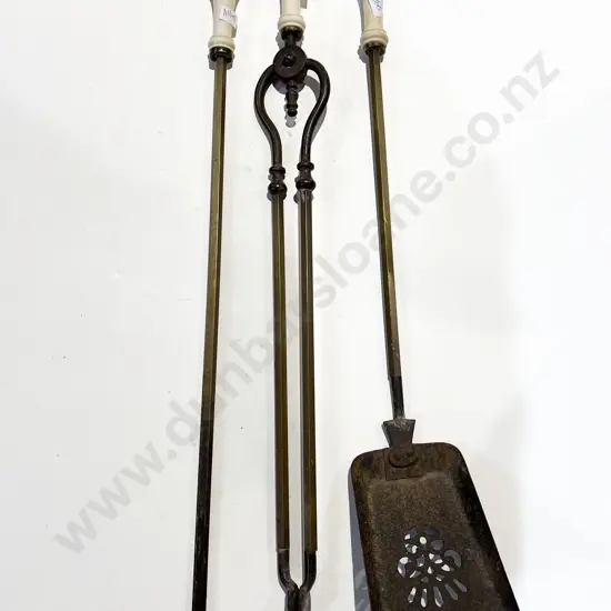 Three Piece Ceramic Handled Fire Tidy Set