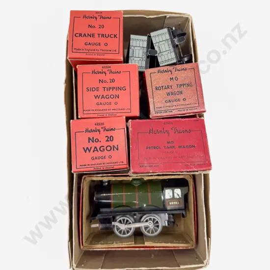Hornby Boxed No20 Locomotive 60985 with Five Boxed No20 & MO Wagons and two open wagons unboxed