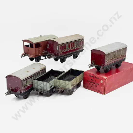 Hornby Three Boxed Passenger Coaches with Two BR Open Wagons and Brake Van