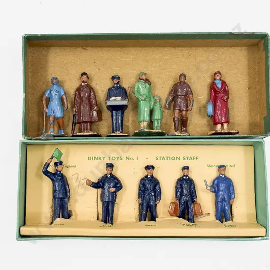 Meccano Dinky Boxed Station Staff Set No1 with unboxed Passengers Set No3