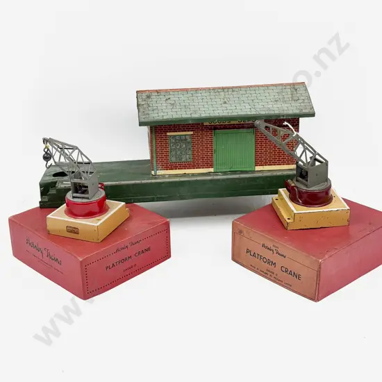 Hornby Goods Platform No2 (no attached crane) with Two Boxed Platform Cranes (one no hook)